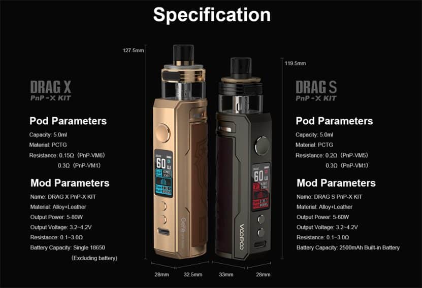 VOOPOO DRAG X PNP-X KIT 80W Specification