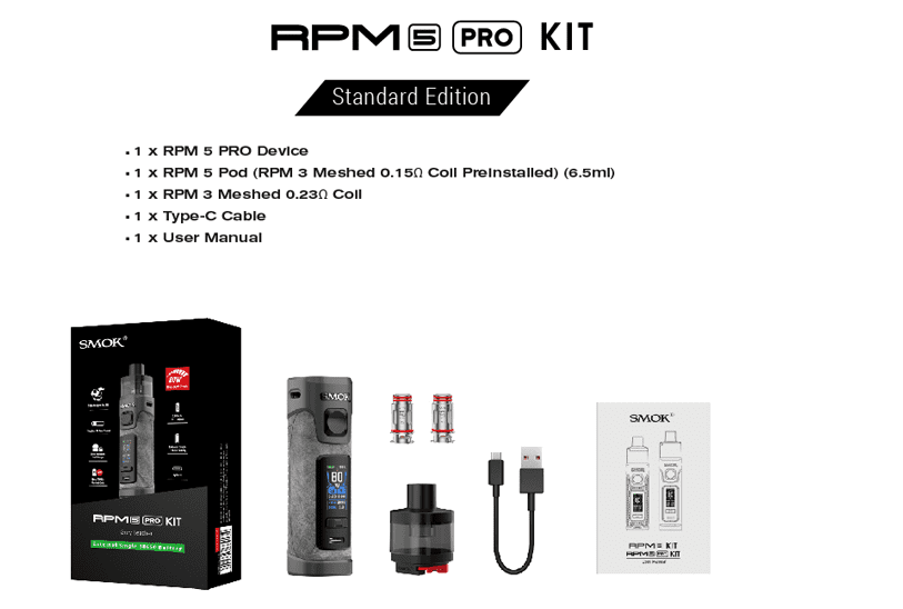 Smok RPM 5 Pro Pod Kit Package List