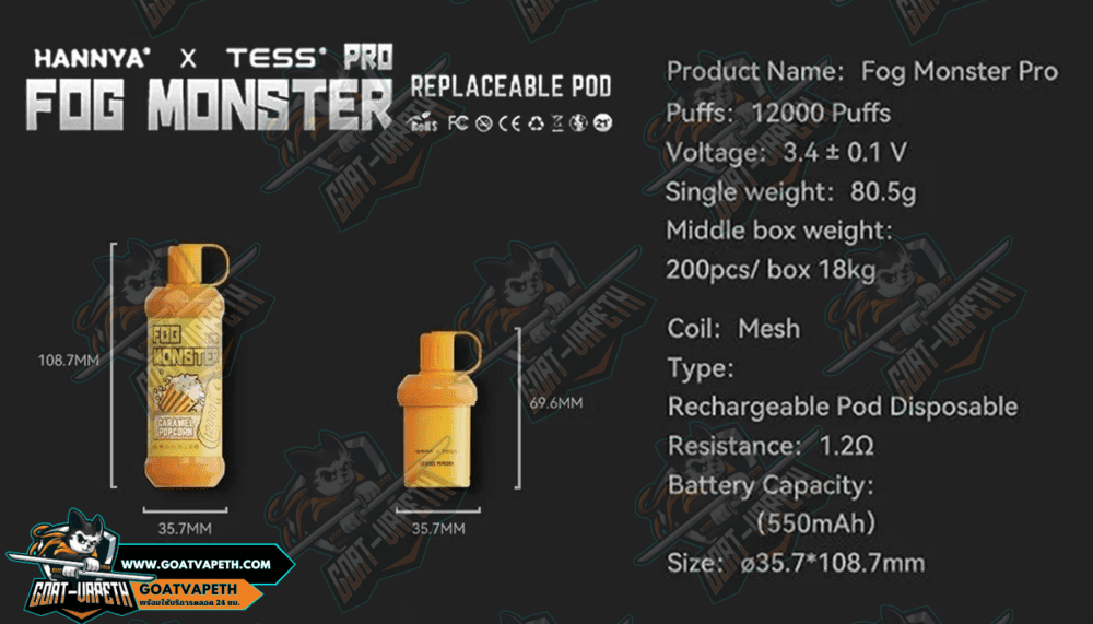 Fog Monster Pro 12000 Puffs Specifications