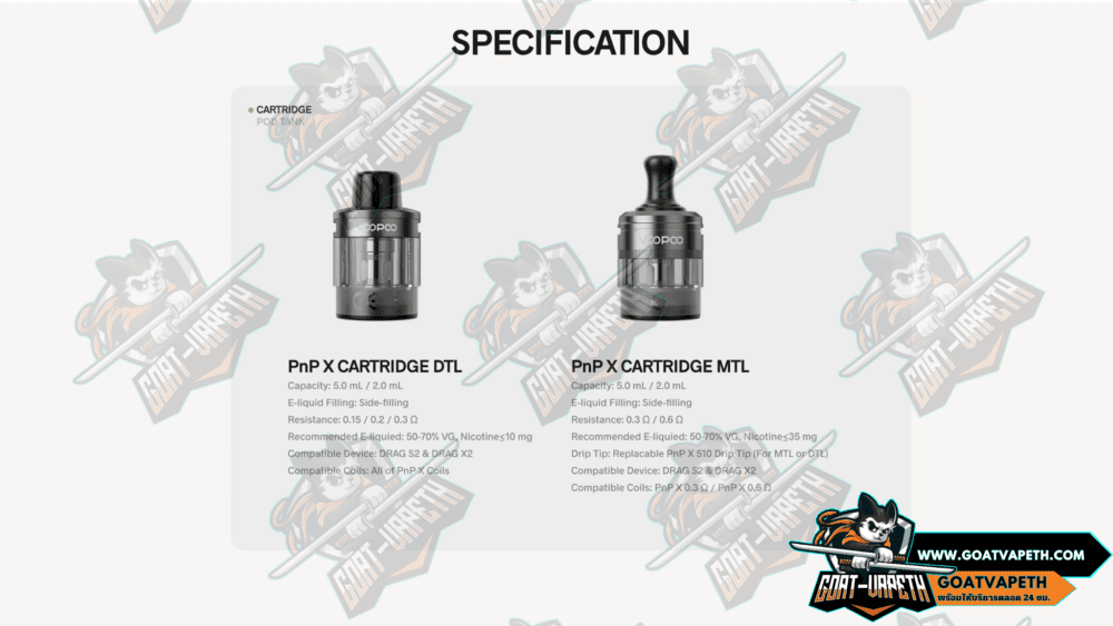 PNP X Pod Tank Specifications